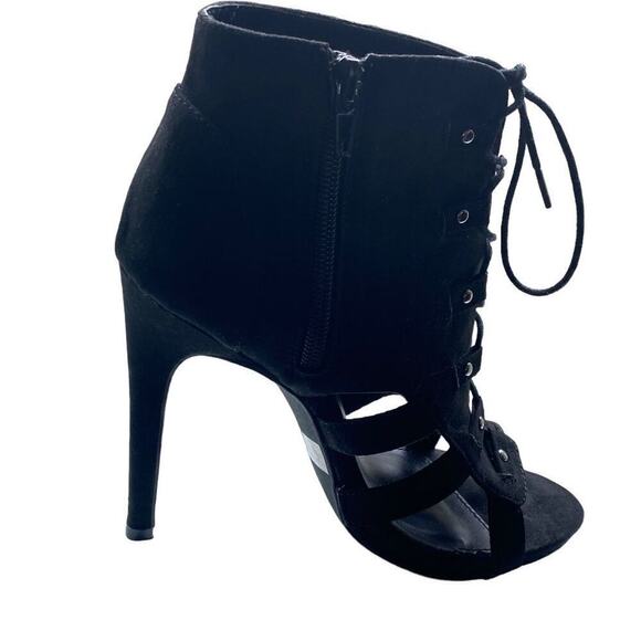 Evelyn Shoes - Evenlyn 30 Womens 6.5 Peep Toe Suede Lace Up Strappy Black Dress Cocktail Heels